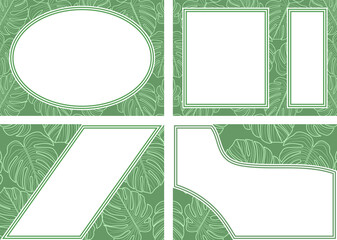 Green background on openwork monstera leaves. Kit.