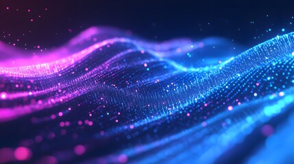 Digital Particles Wave, Digital Cyberspace Background. 