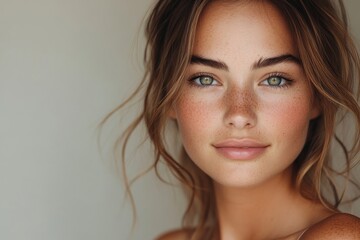Naklejka premium Beautiful woman with perfect skin, Generative AI