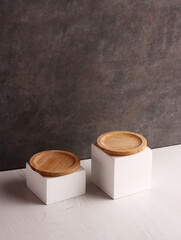 wood table mock up plate empty product business photo display circle kitchen podium object brown old