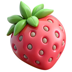Obraz premium strawberry with green leaves 3d render icons in cartoon plastic style minimal isolated on transparent white background, clipping path