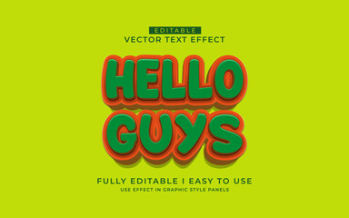 3d editable hello guys text effect graphic style template