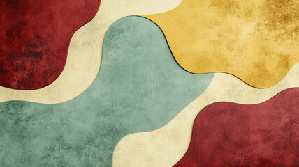 Colorful abstract geometric shapes with textured background in red yellow and teal tones