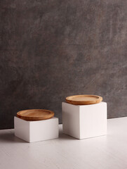 wood table mock up plate empty product business photo display circle kitchen podium object brown old