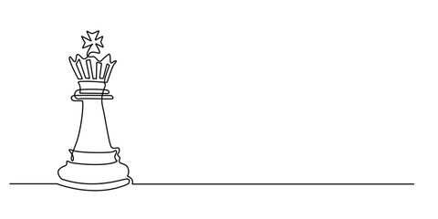 one continuous line drawing of the king of chess pieces.one line drawing of the king in the game of chess.single line vector illustration of chess pieces.isolated white background