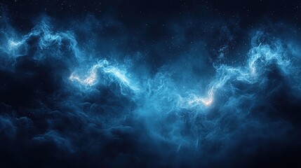 Fototapeta premium Vibrant blue nebula formation illuminated by distant stars in a dark cosmic expanse with swirling clouds of gas and dust