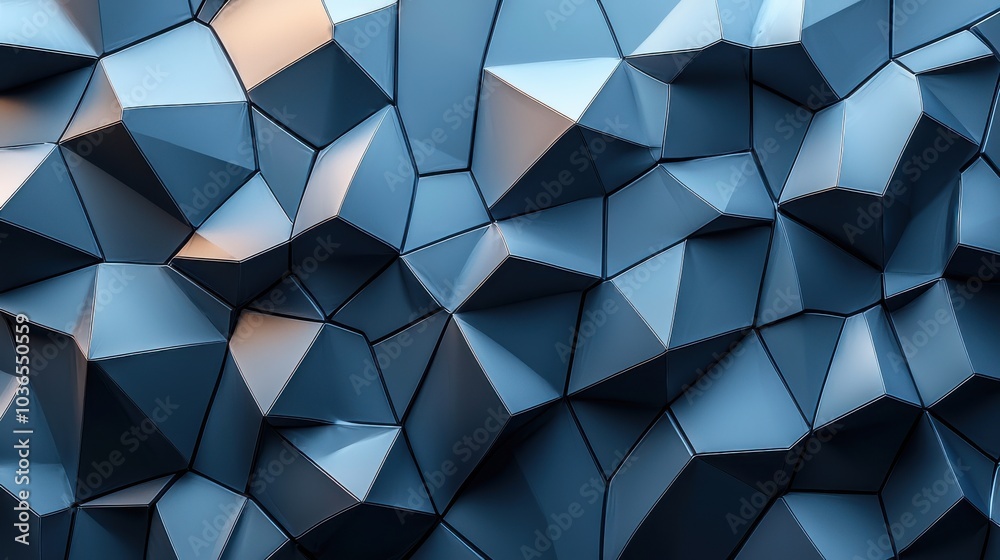Poster abstract geometric pattern in shades of blue showcasing dimensional textures and facets that create 