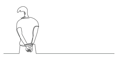 one continuous line drawing of a man whose hands are tied with rope.one line drawing of a man kidnapped,crime,robbery.single line vector illustration.isolated white background