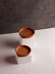 wood table mock up plate empty product business photo display circle kitchen podium object brown old