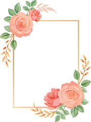 Floral Frame with Peach Roses and Gold