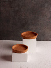 wood table mock up plate empty product business photo display circle kitchen podium object brown old