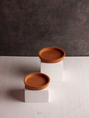 wood table mock up plate empty product business photo display circle kitchen podium object brown old