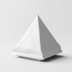 mockup template photo, product, studio lighting from the left, triangle food package in white color for design mockup, set against white background