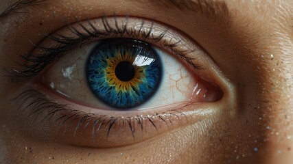 Fototapeta premium Azure depths allure, iridescent shimmers ignite an enigmatic gaze.