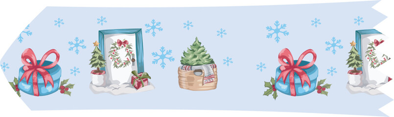 Cute christmas washi tape. Vector illustration.