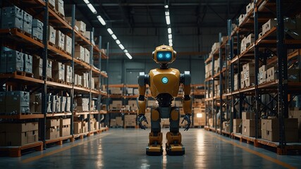 Robot enhances warehouse efficiency with precise maneuvering.
