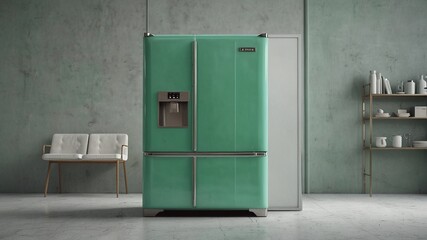 Retro mint green refrigerator freezer with sturdy chrome handles and ample storage space.