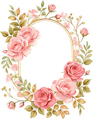 Pink Rose Floral Frame Watercolor Design