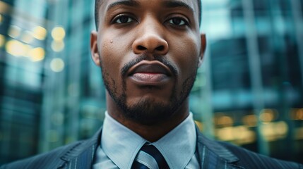 Obraz premium A close-up of a businessman's confident expression, reflecting determination.
