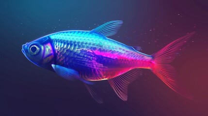 Vibrant 3D Neon Fish in Minimalist Style