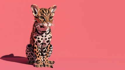 Minimalist 3D Ocelot on Pink Background