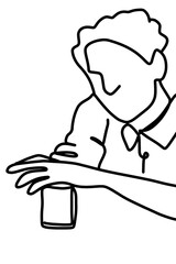 One continuous line, a man is sitting and drinking 
