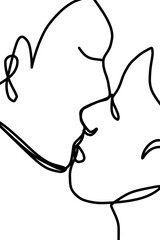 One continuous line, couple kiss