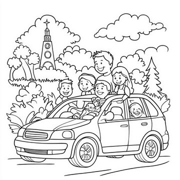 family car ride coloring page clip art preview