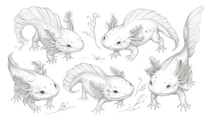 Charming Axolotl Line Art on Clean Background
