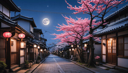anime wallpaper featuring Tokyo and Japanese streets during cherry blossom season, blending eco-friendly city views, beautiful backgrounds, and village architecture, with light-filled skies