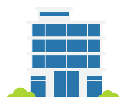 blue building with green bushes clip art preview