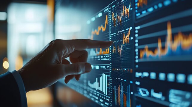 Business Consultant Using Touch Gestures on Data Screen