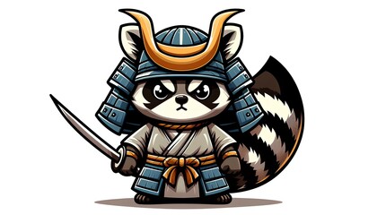 Fototapeta premium Cartoon Samurai Raccoon Hero
