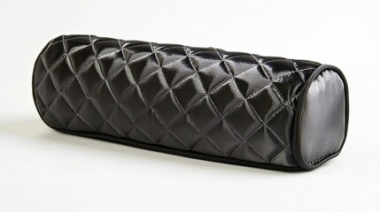 Black Quilted Cylindrical Bag with Zipper Closure