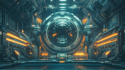 Sci-Fi Futuristic Control Room Interior with Glowing Elements, perfect for sci-fi themed projects and visuals.