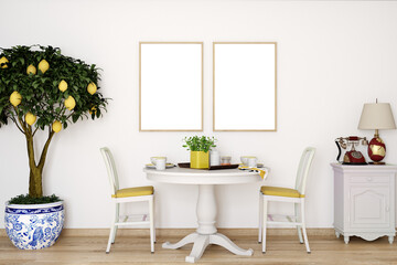 mockup frame in dinning room in In Italian style, retro style, 3d render