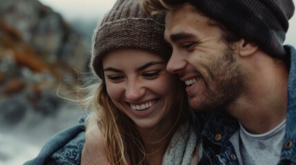 Fototapeta premium Couples with radiant smiles, expressing love and happiness in each other's company.