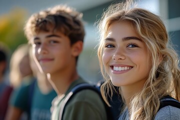 Obraz premium Young people in high school campus, Generative AI