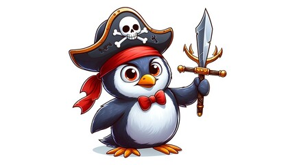 Cute Cartoon Pirate Penguin Isolated for Fun