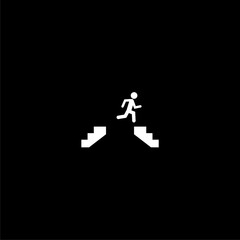 Man jumping over the abyss icon isolated on dark background