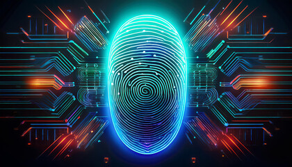 Futuristic digital fingerprint glowing with vibrant colors
