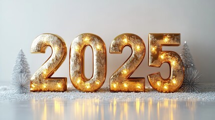 A large number of lit up letters spelling out the number twenty-five