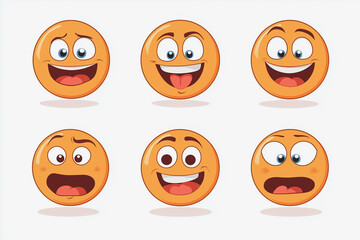 Fototapeta premium set of six cartoon faces with different expressions. The first one is smiling, the second one is laughing, the third one is crying, the fourth one is angry, the fifth one is surprised