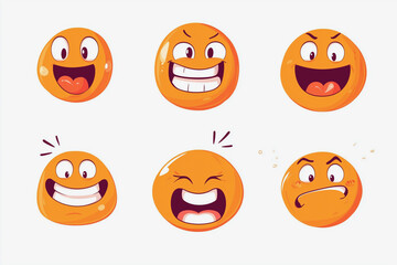 Fototapeta premium set of six cartoon faces with different expressions. The first one is smiling, the second one is laughing, the third one is crying, the fourth one is angry, the fifth one is surprised