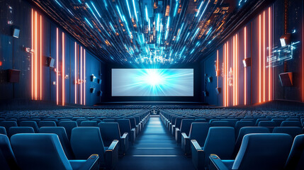 Naklejka premium 映画館の椅子が整然と並んでいます