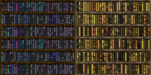 Illustration of book shelf with old and new books