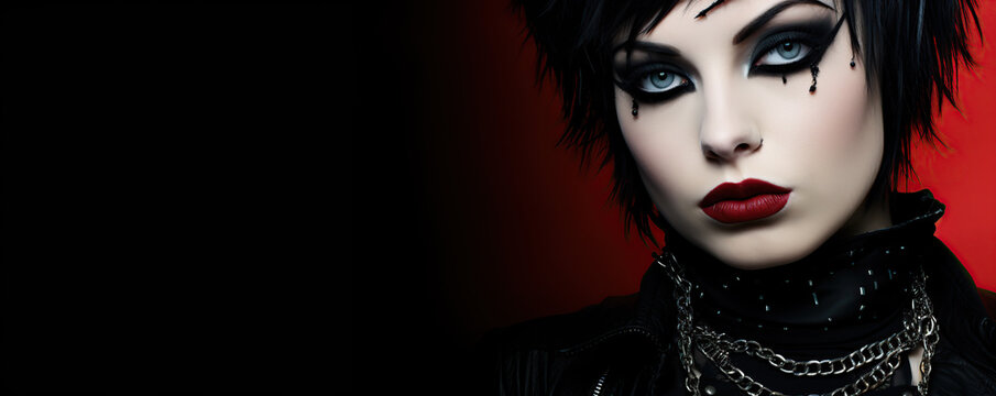 Darkly beautiful portrait of an alternative model with striking makeup