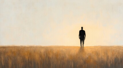 Serene landscape with a solitary figure walking towards an illuminated cross in the distance symbolizing the redemptive power of faith and the spiritual journey of enlightenment and salvation