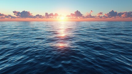 Obraz premium Breathtaking sunset over calm ocean waters with golden reflections on a clear evening sky