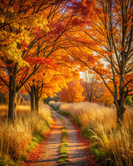 Fototapeta premium autumn in the park. autumn, forest, tree, fall, nature, leaves, landscape, trees, park, yellow, season, road, foliage, leaf, wood, orange, birch, path, red, outdoors, colors, green, golden, colorful, 